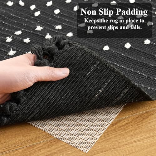 Black Bathroom Rug 2x3ft, Washable Boho Small Bath Mat Non Slip, Aztec Area Rug Floor Mat with Tassel for Kitchen, Entryway, Front Porch - size: 2' x 3' (Runner)