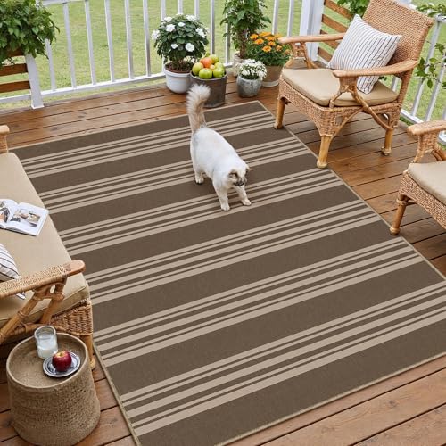 PureCozy Striped Easy Jute Rug 3x5 Brown Entryway Carpet Washable Non Slip Office Door Mat Farmhouse Neutral Non Shedding Small Indoor Outdoor Rug for Bathroom Kitchen Bedroom Living Room - color: Brown/Striped, size: 3' x 5' (Rectangular)