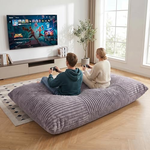 3 in 1 Bean Bag Chair with Memory Foam Filler, Beanbag Chairs for Adult with Washable Cover, Fluffy Oversize Bean Bag Chair Reading Lounger for Bedroom & Living Room (Grey) - color: Grey