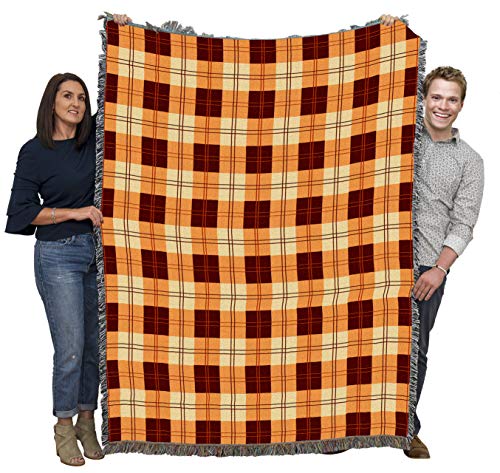 Pure Country Weavers Plaid Blanket Mango Orange Yellow - Patterns Gift Tapestry Throw Woven from Cotton - Made in the USA (72x54) - color: Mango Orange Yellow