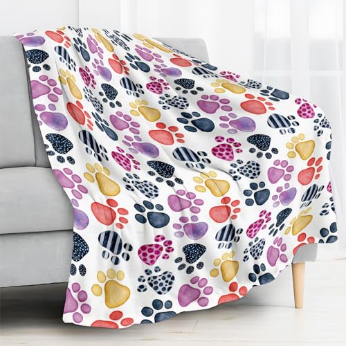 Throw Blanket for Couch, 300GSM Warm Soft Cozy Flannel Blanket, Cute Blanket for All Seasons Bedroom Home Decor Gifts, Colorful Dog Paws 50x60 Inches - color: Colorful Dog Paws