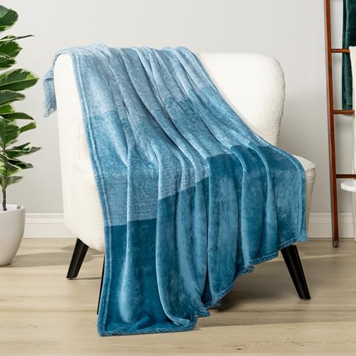Pavilia Blue Ombre Fleece Blanket for Twin Size Bed, Soft & Cozy Microfiber Gift Decorative Blanket, 60x80 - color: Gradient - Sea Blue, size: 60 x 80 Inches - Twin