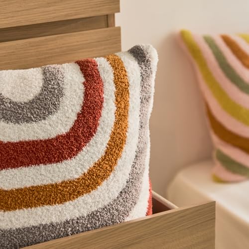 Bohemian Decorative Throw Pillow Cover, 17.7x17.7 inches, Rainbow Striped Tufted with Tassels, Acrylic (E-1) - color: E-1