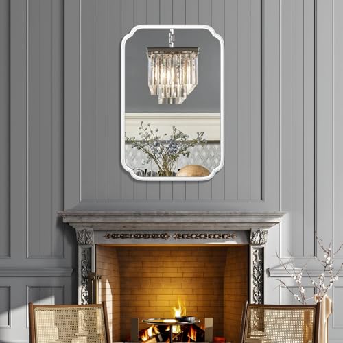 Ferytange White Bathroom Mirror for Over Sink 24×36 Inch - Multi-Size Durable Iron Frame, Shatterproof Glass, Versatile for Bathroom/Bedroom/Living Room Decor (Horizontal or Vertical Mount) - color: White, size: 36"L x 24"W