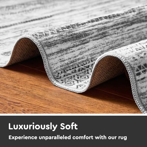 2x6 Runner Rug Machine Washable Non Slip Area Rug Distressed Neutral Moroccan Boho Rug Ultra Soft Floor Runners for Hallways for Entryway Laundry Room Kitchen, Black - color: Black, size: 2' x 6' (Runner)