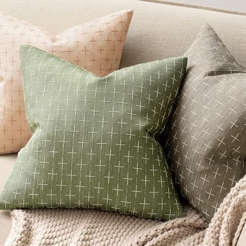MIULEE Pack of 2 Decorative Burlap Linen Spring Throw Pillow Covers Farmhouse Pillowcases Modern Rustic Woven Textured Cushion Cover for Sofa Couch Bed 18x18 Inch Sage Green - color: Sage Green, size: 18" x 18" (Pack of 2)