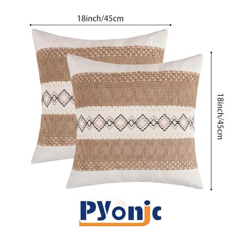 Pyonic Pack of 2 Boho Throw Pillow Covers 18x18 Inch Farmhouse Decorative Throw Pillows for Bed Sofa Living Room,Beige Modern Cushion Cover Couch Pillows Cover Home Decor - color: Beige