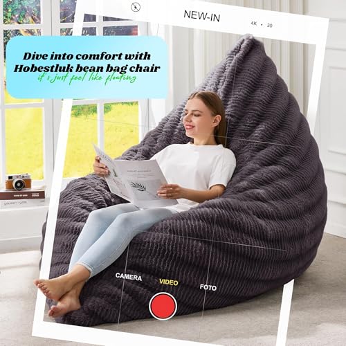 Hobestluk 3 in 1 Bean Bag Chair Giant Bean Bag Chairs for Adults with Ripple Cover Convertible Bean Bag Floor Cushion with Machine Washable Cover for Living Room (Ripple Dark Grey) - color: Dark Slate Grey
