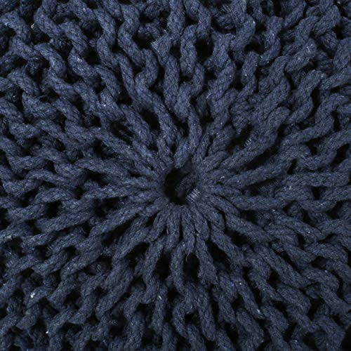 Round Boho Pouf Ottoman - Cable Knitted Cord Boho Pouffe - Stuffed Poof Accent Beanbag Footrest for Living Room - Nursery - Bedroom - Covered Patio - Study Nook (20"x20"x13") (Navy Blue) - color: Navy Blue