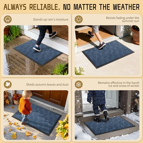 Yimobra Large Door Mat 36x24, All-Weather Waterproof Non-Slip Welcome Matt Outdoor, Heavy Duty Non Slip Doormat for Entryway for Patio and Garage Indoor, Easy Clean, Blue - color: Blue, size: 36x24 Inch