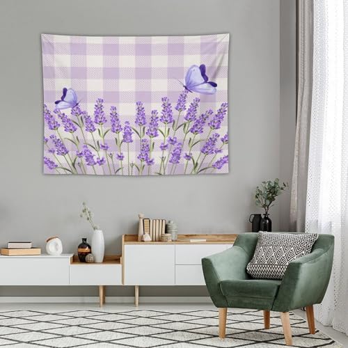 Houselerax Lavender Floral Tapestry,Rustic Spring Purple Flower and Butterfly Wall Hanging for Bedroom Living Room Dorm Decor, 40"x30" - color: Lavender Floral-4, size: W40xL30in