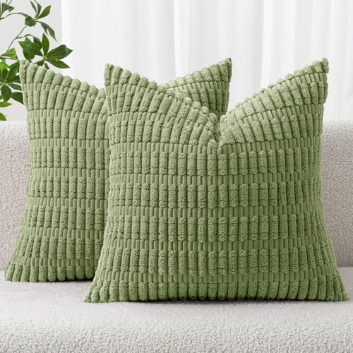 MIULEE Pack of 2 Spring Corduroy Decorative Throw Pillow Covers 12x12 Inch Soft Boho Striped Pillow Covers Modern Farmhouse Home Decor for Summer Sofa Living Room Couch Bed Sage Green - color: Sage Green, size: 12" x 12" (Pack of 2)