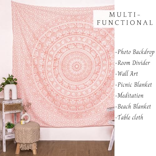 RAJRANG Rose Gold Elephant Mandala Tapestry For Bedroom Cotton Wall Hanging Aesthetic Hippie Bohemian Tapestries 50x60 Inch - color: Rose Gold, size: 59.8"L x 50"W