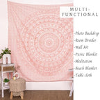 RAJRANG Rose Gold Elephant Mandala Tapestry For Bedroom Cotton Wall Hanging Aesthetic Hippie Bohemian Tapestries 50x60 Inch - color: Rose Gold, size: 59.8"L x 50"W