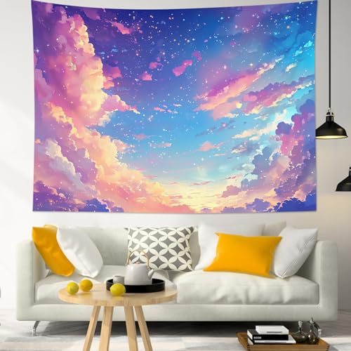 SCECALA Pink Cloud Tapestry Pastel Cloud and Blue Purple Sky Wall Tapestry Nature Fantasy Wall Hanging for Girls Bedroom Living Room College Dorm Photography Party Home Decor 80x60 Inch - color: Purple, size: 60"L x 80"W