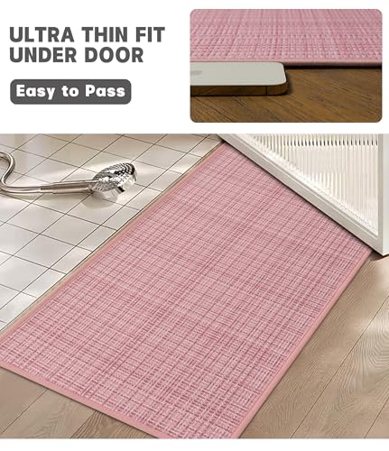YIHOUSE Bathroom Rugs Sets 2 Pieces, Pink Ultra Thin Bath Mats Fit Under Door, Absorbent Quickly Dry Rubber Backing Braided Bath Mat Set, Non Slip Washable Bath Rugs for Bathroom Floor, Pink - color: Pink Multi, size: 2pieces