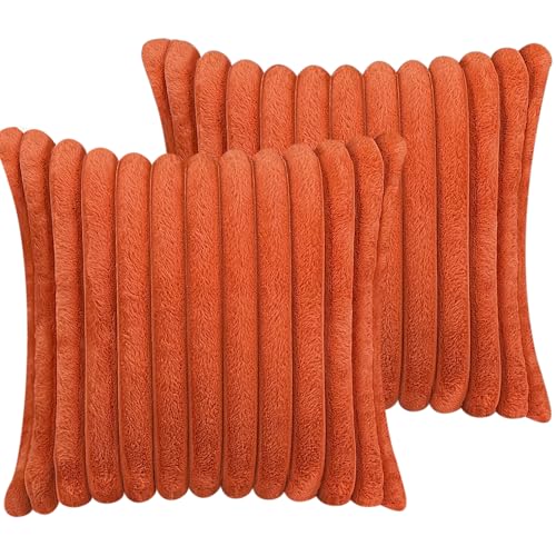 18x18 Throw Pillow Covers Set of 2, Decorative Faux Fur Covers for Bed, Couch Soft Fluffy Pillow Cover with Velvet Back for Living Room, Neutral Home Décor Accent for Sofa - Burnt Orange - color: Burnt Orange, size: 18" x 18" (Pack of 2)