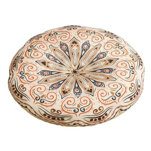 Mandala Round Floor Pillow - 16x16 inch Reversible Cotton Linen Meditation Cushion for Yoga, Balcony & Patio Decor (Floral Bloom) - color: Floral