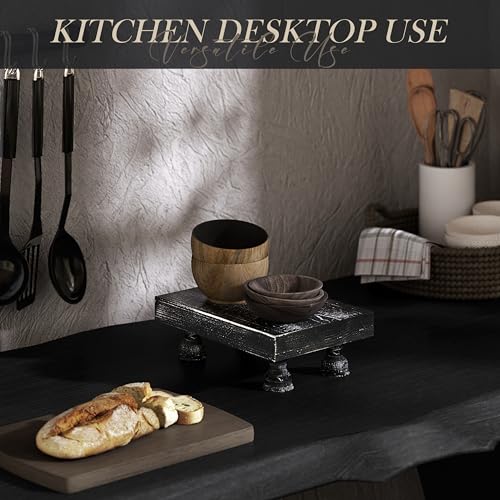 EOSAHR Stylish Pine Wood Risers for Decor for Kitchen Sink & Small Vanity - Risers Display Stands for Home Decor - Chic Sponge Holder & Bathroom Organizer (Black, 8.5") - color: D-Pine Wood-BLack