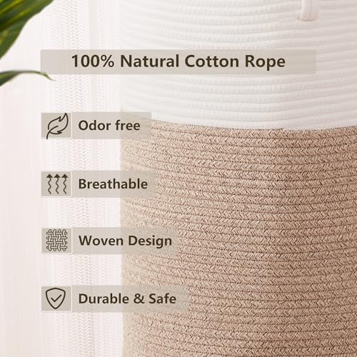 60L Laundry Hamper Basket Tall Woven Cotton Rope Clothes Hamper for Baby Girls Nursery Kids Blanket Basket in Living Room Bathroom Bedroom Brown 15Dx20H Inches Large - color: Brown1, size: Large (60L)