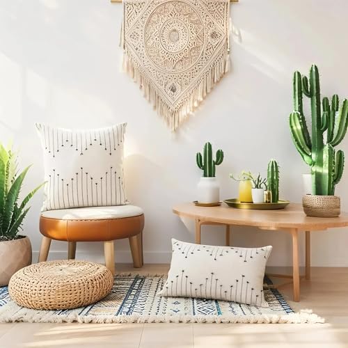 ZONYO Throw Pillow Covers 20x20 Set of 2, Textured Woven Cotton Decorative Cushion Covers with Fringe Tassel, Fade Resistant Washable for Couch Sofa Bed Patio, Boho Farmhouse Modern Decor, Black - color: Black, size: 20" x 20" (Pack of 2)