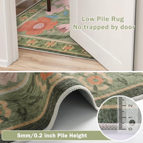 Beeiva 8x10 Washable Rug, Soft Floral Green Rugs for Living Room Indoor, Large Soft Low Pile Flower Carpet for Playroom Kids Dining Room Clasroom Dorm Décor (Green,8'x10') - color: Green, size: 8' x 10' (Rectangular)