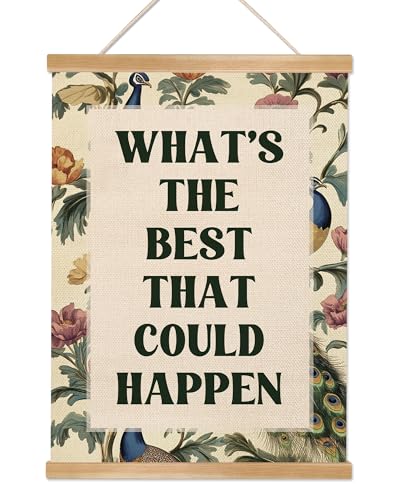 HEYJEEPER Vintage Inspirational Wall Art Poster-What’s the Best That Could Happen Floral Canvas Posters,Retro Self-Improvement Wall Hanging Decor for Bedroom, Living Room, Home Decor 18.5x14Inch - color: Green-Happy