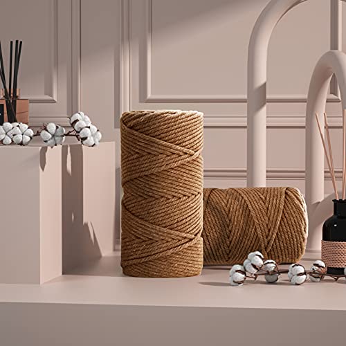 Macrame Cotton Cord 5mm x 109 Yards, ZUEXT 100% Natural Handmade Colorful 4 Strands Twisted Braided Cotton Rope for Wall Hanging Plant Hangers Gift Wrapping Tapestry DIY Crafts(100m, Caramel) - color: Caramel, style: 5mm x 100m