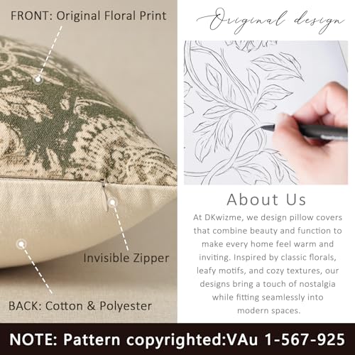 Vintage Floral Print Throw Pillow Covers 26x26 Set of 2 Neutral Modern Farmhouse Accent Decorative Cushion Covers Boho Home Decor for Couch Sofa Chair Bed Living Room, Olive Green - color: Olive Green, size: 26" x 26" (Pack of 2)