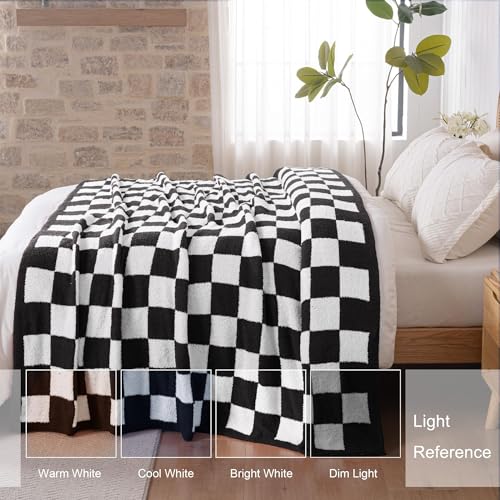 Exclusivo Mezcla Checkered Knit Throw Blanket, Ultra Soft and Warm Reversible Woven Blankets, Cozy Snuggly Throw for Couch Bed and Home Decor, Black, 50"x60" - color: Black, size: Throw (50"x60")