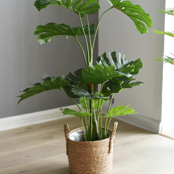 Hand Woven Seagrass Storage Basket Flower Baskets Plant Pot Succulent Organizer For Home Living Room Decorate Landscape Handmade(Natural,9.84''X7.87'')