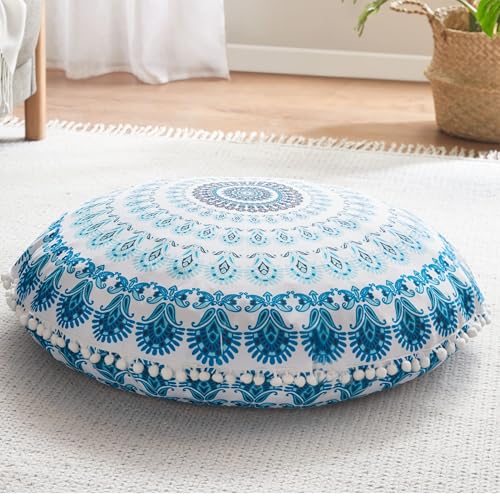Codi Meditation Floor Pillow, Round Large Pillows Seating for Adults, Bohemian Mandala Circle Cushion for Outdoor Fireplace Yoga Living Room, 32 Inch, Memory Foam Added, Aqua - color: Round | Aqua, size: 1 Count (Pack of 1)