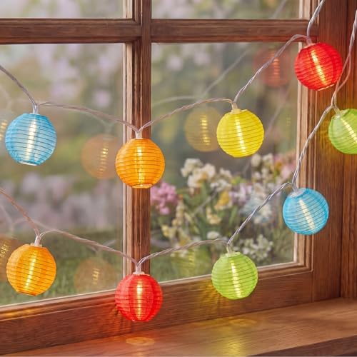 GOOTHY 8.5Ft Multicolor Lantern String Lights Outdoor, Plug in Christmas Decorations String Lights with 10 Mini Colorful Lanterns, Hanging Lanterns Lights for Outdoor Bedroom Bistro Garden Xmas Party - color: Multicolor Lantern