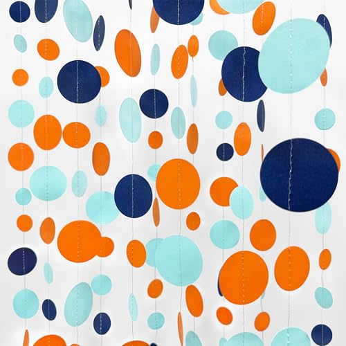 46 Ft Navy Blue Orange and Teal Circle Dots Garland Royal Blue Orange Aqua Polka Dot Hanging Paper Streamer for Birthday Wedding Bridal Baby Shower Outer Space Galaxy Theme Party Decorations Supplies - color: Blue Orange