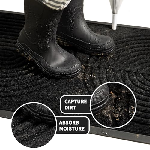 RORA Front Door Mat Outside Indoor Entrance, Heavy Duty Non Slip Welcome Doormat, Natural Rubber Floor Mat for Entryway, Patio, Garage, Porch, 29.5"x17", Black - color: Black, size: 29.5*17inch