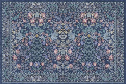 Blue Washable Entry Rug 2x3 Small Rugs- Front Door Throw Rugs Indoor, Non-Slip Bathroom Mat, Vintage Floral Thin Rug Stain Resistance for Kitchen, Laundry, Boho Entryway Décor - color: Blue, size: 2' x 3' (Rectangular)