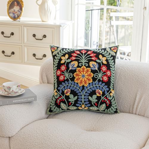 YIcabinet Pack of 2 Throw Pillow Covers,Leaf Snowflake Embroidered Pillow Case Soft Decorative Pillowcases for Home Sofa Couch 18x18 Inch - color: Black15