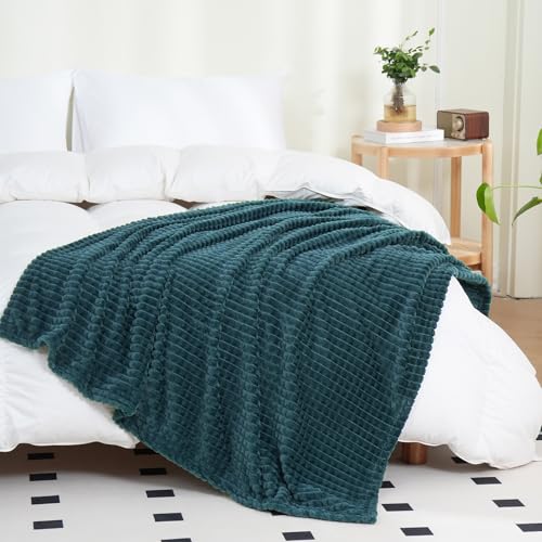 Puncuntex Flannel Fleece Throw Blanket Dusty Blue 50"×60",Super Soft Plush Cozy Blanket with Square Grid Design Luxury for Couch Sofa Chair - color: Dusty Blue, size: 50"×60"