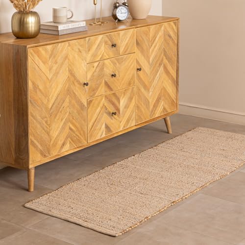 HOMEMONDE Hand Woven Cotton Jute Runner Rug - 2' x 6' ft Natural Fiber Braided Rustic Vintage Boho Décor Farmhouse Area Runner Rug for Hallway, Bedroom, Kitchen, Office - color: Natural Jute, size: 2' x 6' (Runner)