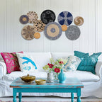 Tatuo 11 Pcs Boho Wall Basket Decor Bulrush Woven Wall Hanging Art Round Farmhouse Rustic Handmade Wicker for Summer Home, Bedroom, Living Room, Kitchen Decorations, Multi Sizes(Blue) - style: Blue