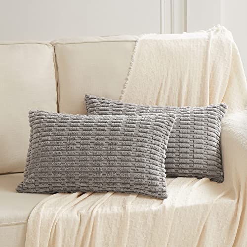 Fancy Homi Decorative Throw Pillow Covers for Bed Couch Bedroom Bench, Soft Lumbar Corduroy Solid Pillow Case, Rustic Farmhouse Boho Room Décor, 20" x 12" (Pack of 1), Gray - color: Gray, size: 20" x 12" (Pack of 1)