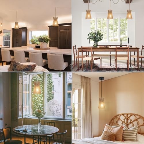 3 Lights Plug in Pendant Light with Cord On/Off Switch Rattan Hanging Lamp with 22ft Hand Woven Wicker Plug in Chandelier Boho Hanging Lights Fixture for Bedroom Kitchen Hallway Foyer - size: Plug 3 Lights