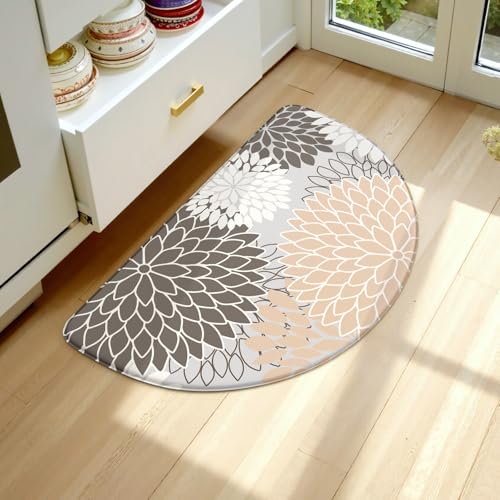 KIMODE Half Circle Kitchen Mats for Floor Cushioned Anti Fatigue,Semi Round Boho Kitchen Rug Non Slip,Waterproof Memory Foam Mat Carpet Decor for Sink Laundry Bathroom,Pink - color: Pink/Grey, size: 28" x 18" (1 PC)--0.47 inches