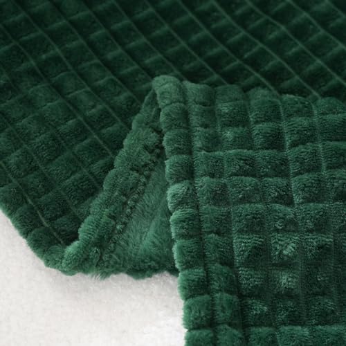 Dark Green Throw Blanket 50"×70" Decorations Fleece Super Soft Plush Fuzzy Cozy Blanket with Square 3D Jacquard Grid Design Luxury Lightweight for Couch Sofa Chair - color: Dark Green, size: 50"×70"