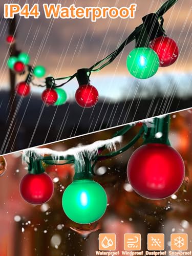 SUNSGNE 50FT G40 Round Christmas Lights Outdoor, Globe Christmas String Lights with 27 LED Frosted Red Green Lights(2 Spare) for Patio Balcony Roofline House Tree Decor, Green Wire - color: Frosted Red Green, size: 50FT