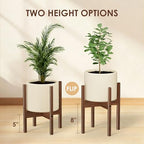 ALIGADO 2 Pack Bamboo Plant Stands Indoor, for Up to 10 Inch Pots, Built to Fit Corners, Sturdy & Stable Design, Walnut Finish
