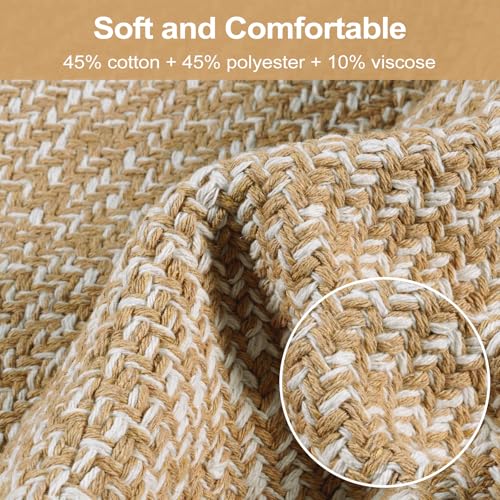 LEEVAN Washable Runner - 2'x5', Tan Hallway Runner, Hand-Woven Reversible Entryway Rug, Cotton Modern Bedroom, Farmhouse Bathroom, Soft Laundry Room, Long Carpet Sink Foyer - color: Tan/Cream, size: 2' x 5' (Rectangular)
