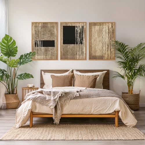 CHDITB Abstract Lines Framed Canvas Wall Art Set Of 3, Minimalist Wall Decor, Modern Inspired Geometric Wall Painting, Neutral Toned Abstract Art Prints for Living Room Bedroom Decor (12X16 Inch) - color: Abstract line wall art 3