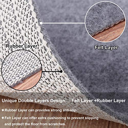 Non Slip Rug Pad Grippers - 6x9 Ft, 1/8" Thick, (Felt + Rubber) Double Layers Area Carpet Mat Tap, Provides Protection and Cushioning for Hardwood or Tile Floors - size: 6'X9', style: Felt + Rubber- 1/8" Thick