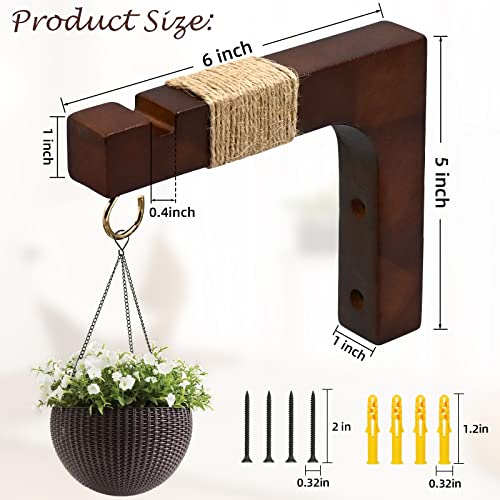 Plant Hanger Hooks for Indoor Hanging Plants, 2 Pack Rustic Farmhouse Wooden Hanging Basket Wall Bracket Plant Hooks for Indoor Outdoor Flower Pots Lanterns Wind Chime Balcony Light Garden Decoration - color: Brown